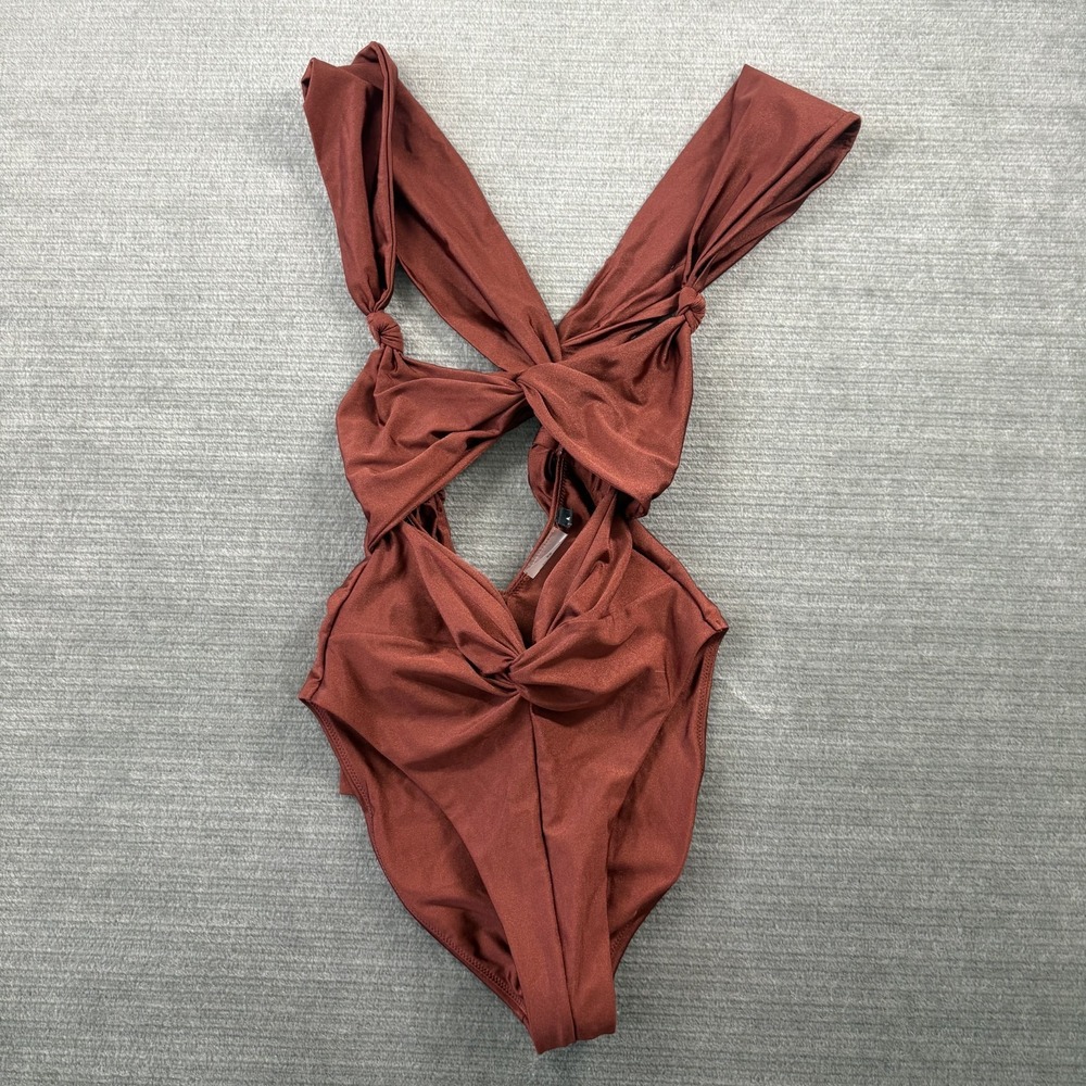 Andrea Iyamah Rora One Piece Swimsuit XS Metallic Brown Resort Twist Front